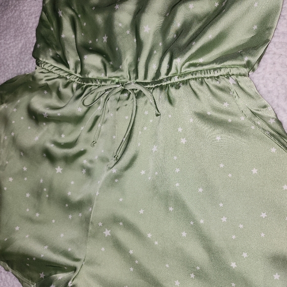 NWT Dolls Kill Mint Green Covered In Stars 🌟 Satin Romper - Picture 10 of 13